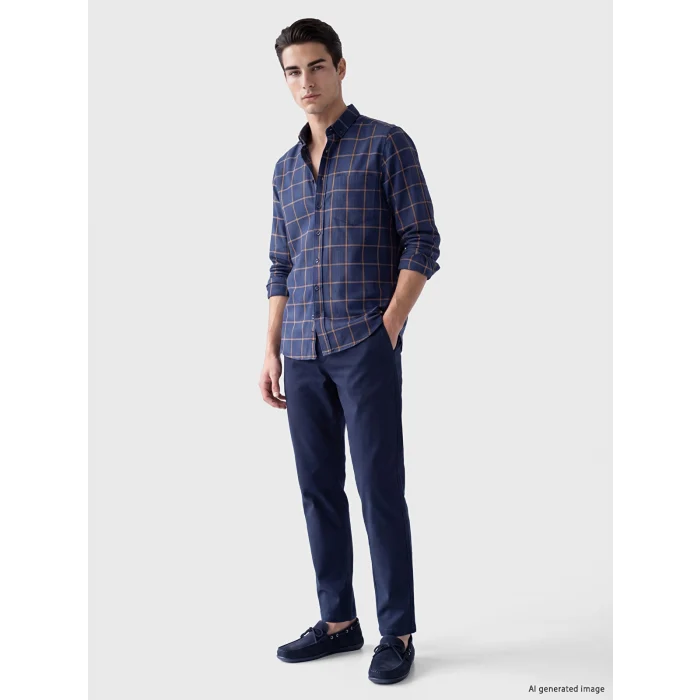 LCWAIKIKI Classic Sarı Regular Fit Ekose Erkek Gömlek