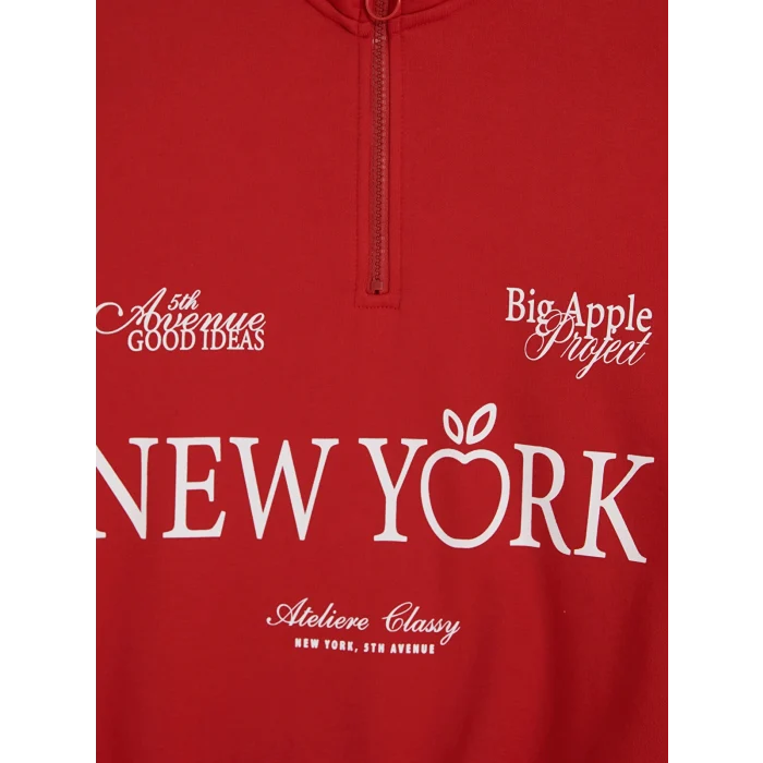 LCW Kids Kırmızı New York Baskılı Kız Çocuk Sweatshirt