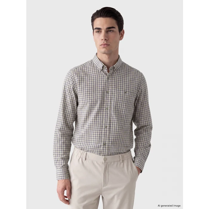 LCWAIKIKI Classic Bej Regular Fit Ekose Gabardin Erkek Gömlek