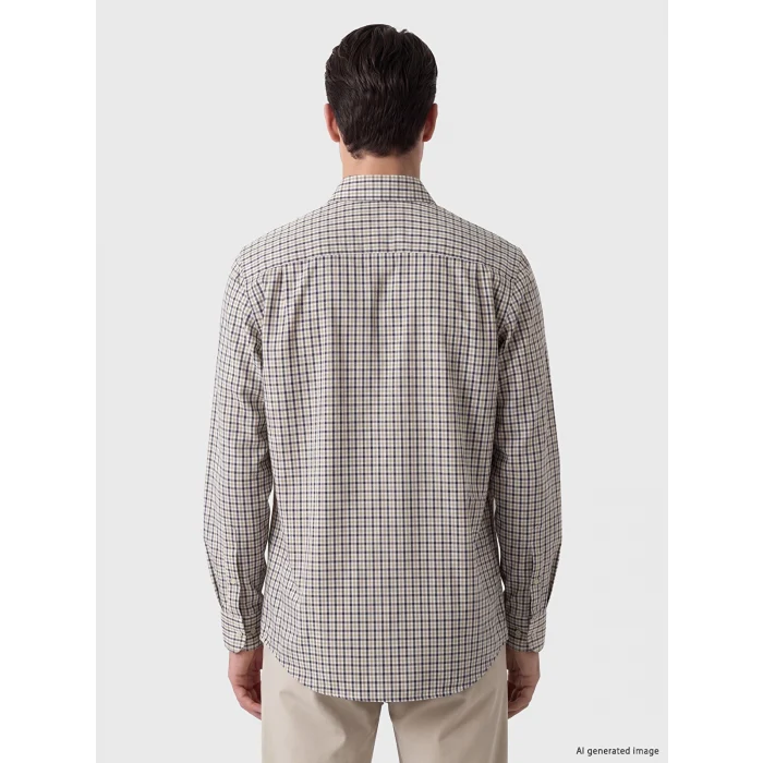 LCWAIKIKI Classic Bej Regular Fit Ekose Gabardin Erkek Gömlek