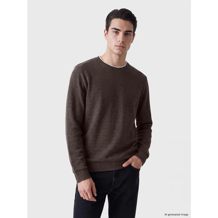 LCWAIKIKI Classic Kahverengi Bisiklet Yaka Erkek Sweatshirt