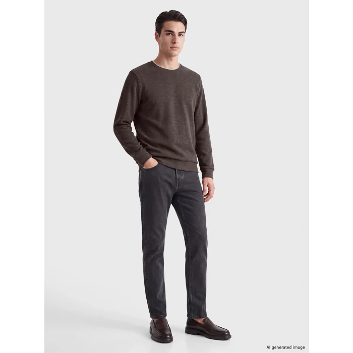 LCWAIKIKI Classic Kahverengi Bisiklet Yaka Erkek Sweatshirt