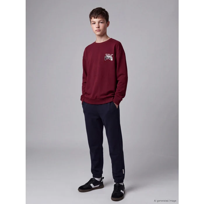 LCW Kids Bordo Bisiklet Yaka Erkek Çocuk Tişört