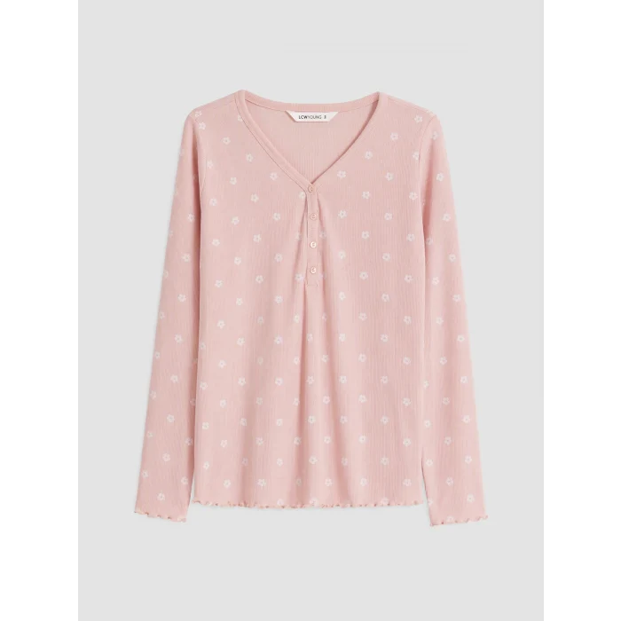 LCW Young Pembe V Yaka Çiçekli Kadın Pijama Takım