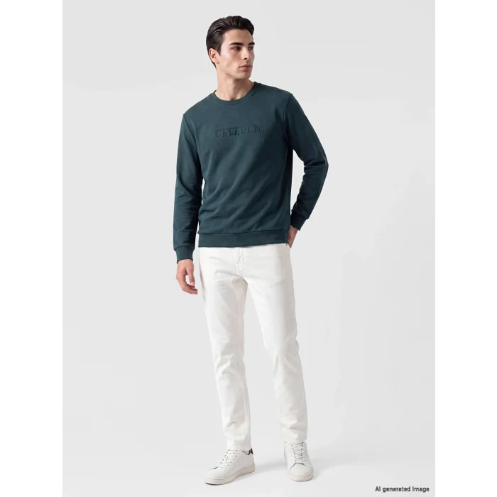 LCWAIKIKI Classic Petrol Bisiklet Yaka Kabartma Baskılı Erkek Sweatshirt