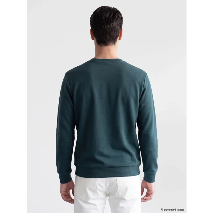 LCWAIKIKI Classic Petrol Bisiklet Yaka Kabartma Baskılı Erkek Sweatshirt