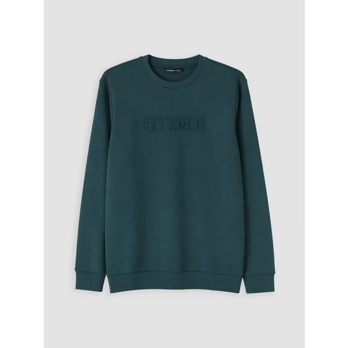 LCWAIKIKI Classic Petrol Bisiklet Yaka Kabartma Baskılı Erkek Sweatshirt