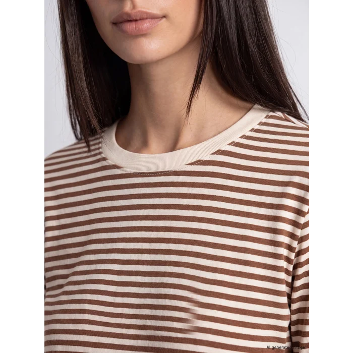 LCW EVERYDAY Bej Bisiklet Yaka Çizgili Kadın Body