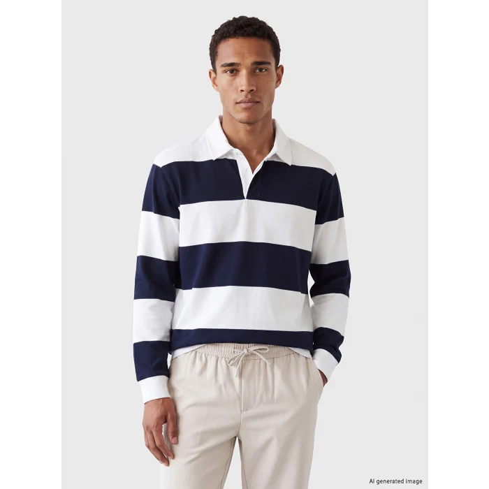 LCW Vision Lacivert Polo Yaka Çizgili Erkek Sweatshirt