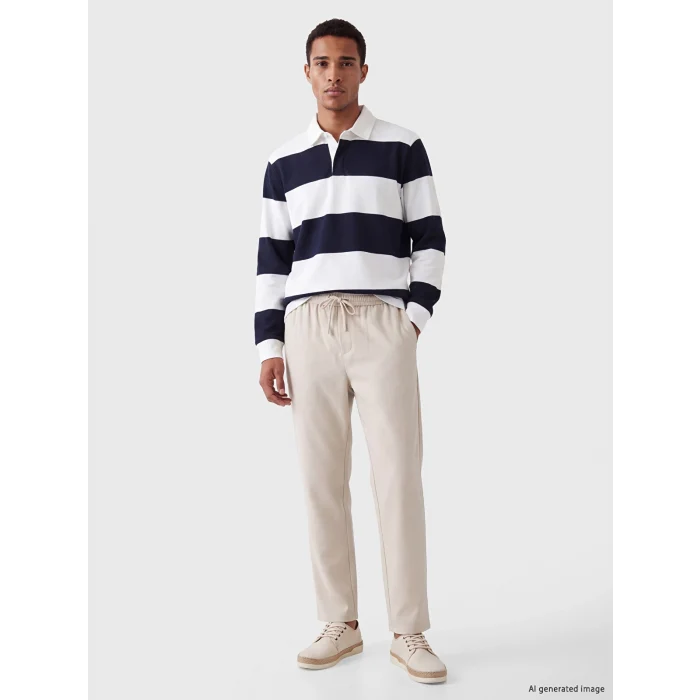 LCW Vision Lacivert Polo Yaka Çizgili Erkek Sweatshirt