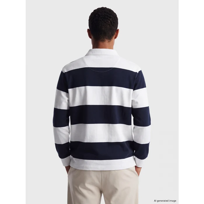 LCW Vision Lacivert Polo Yaka Çizgili Erkek Sweatshirt