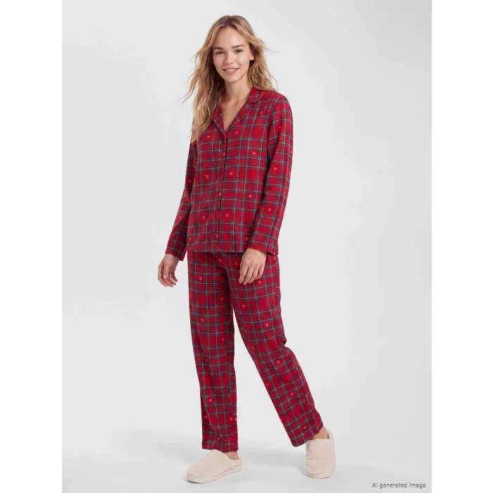 LCW DREAM Kırmızı Ekose Kadın Pijama Takım