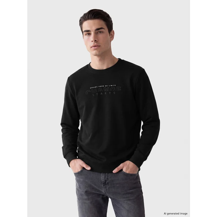 LCWAIKIKI Classic Siyah Bisiklet Yaka Baskılı Erkek Sweatshirt