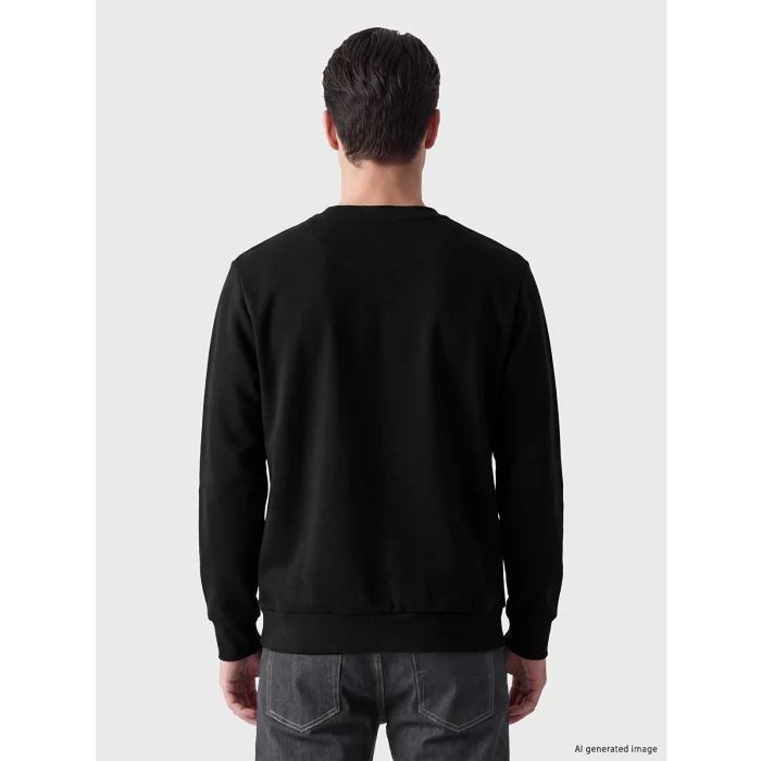 LCWAIKIKI Classic Siyah Bisiklet Yaka Baskılı Erkek Sweatshirt