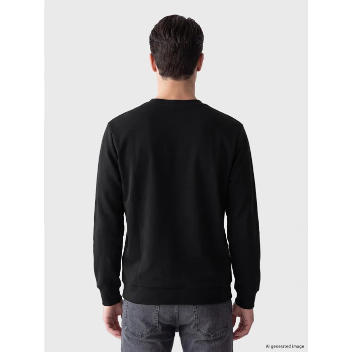 LCWAIKIKI Classic Siyah Bisiklet Yaka Baskılı Erkek Sweatshirt