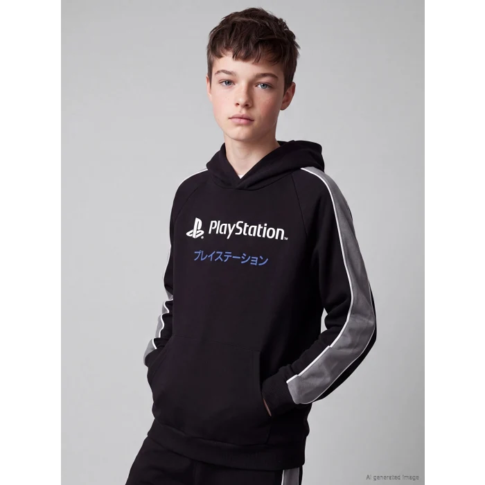 LCW Kids Siyah Playstation Lisanslı Erkek Çocuk Sweatshirt