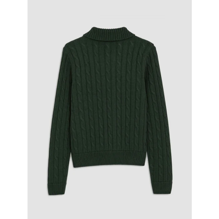 LCW Modest Yeşil Polo Yaka Desenli Kadın Triko Kazak