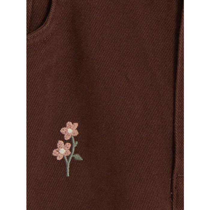 LCW Kids Kahverengi Kız Çocuk Çiçekli Gabardin Pantolon