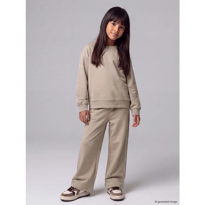 LCW Kids Bej Kız Çocuk Taşlı Soft Touch Takım