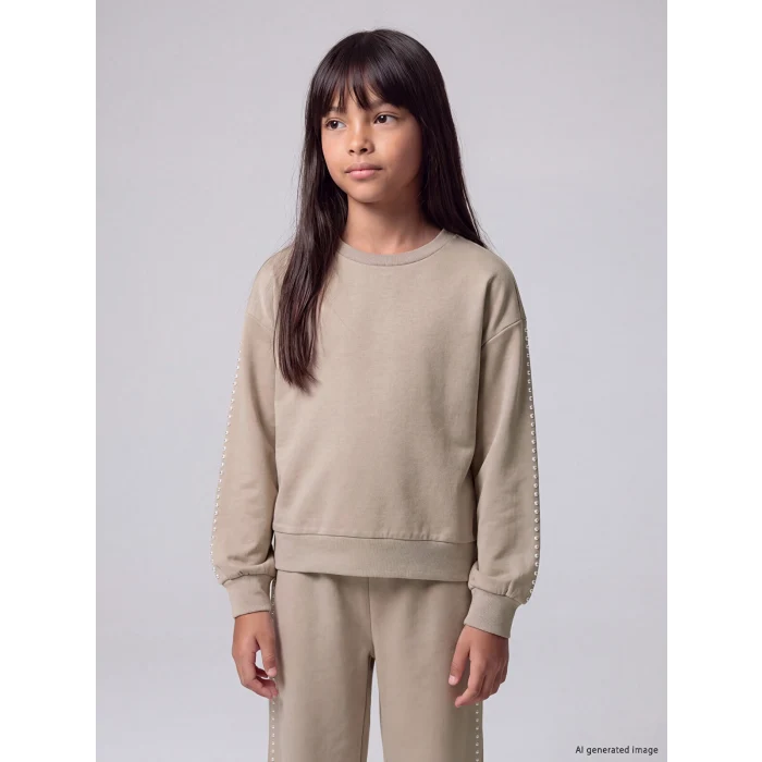 LCW Kids Bej Kız Çocuk Taşlı Soft Touch Takım