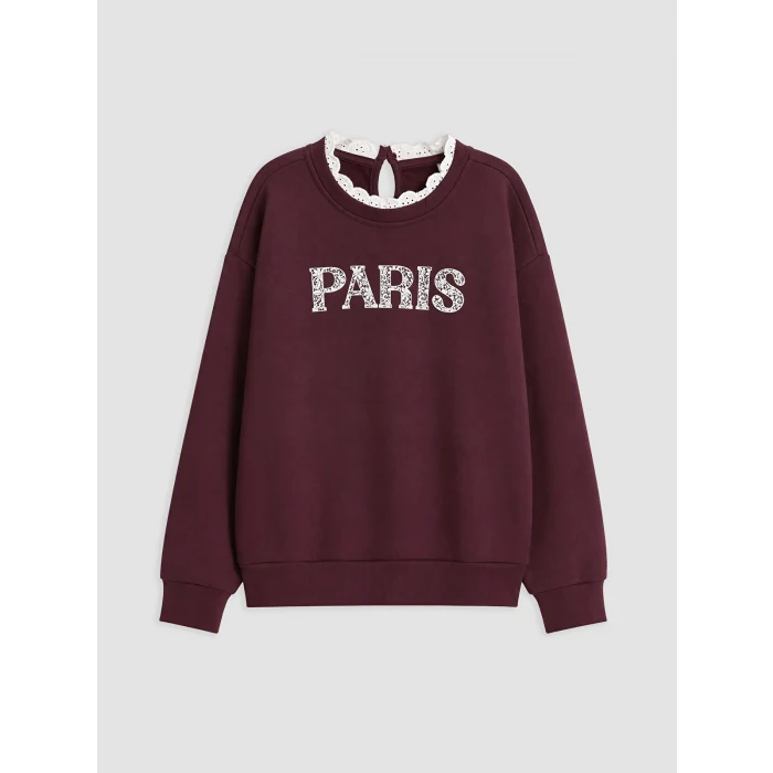 LCW Kids Mürdüm Kalın Paris Baskılı Kız Çocuk Sweatshirt