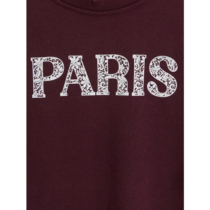 LCW Kids Mürdüm Kalın Paris Baskılı Kız Çocuk Sweatshirt
