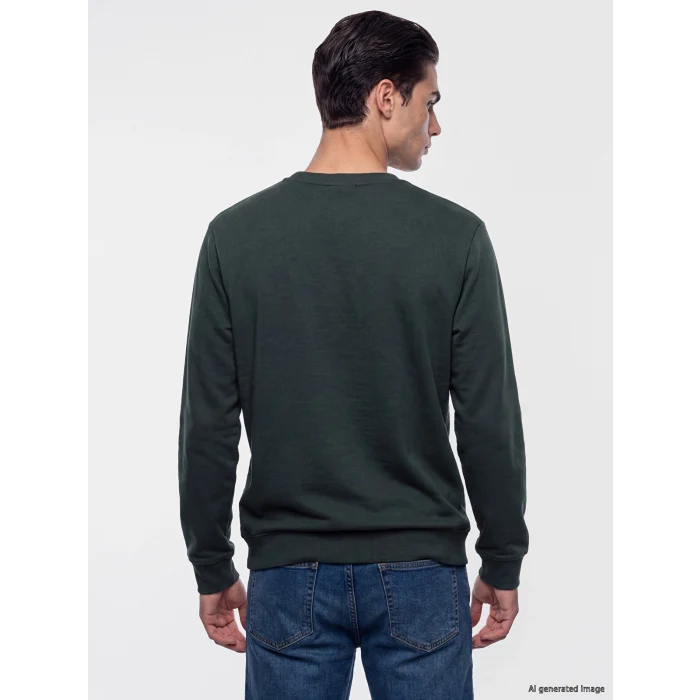LCWAIKIKI Classic Haki Bisiklet Yaka Baskılı Erkek Sweatshirt