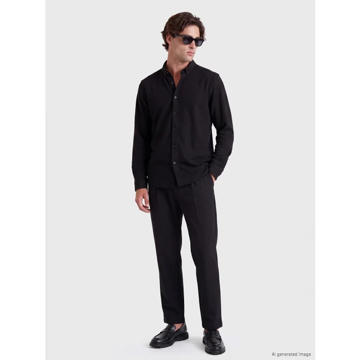 LCW Vision Siyah Slim Fit Dokulu Erkek Gömlek