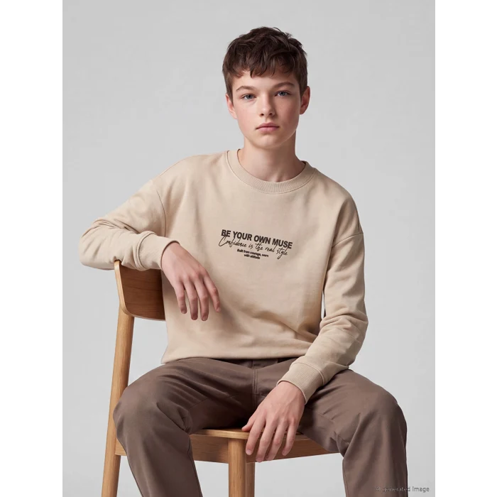 LCW Kids Bej Baskılı Erkek Çocuk Tişört