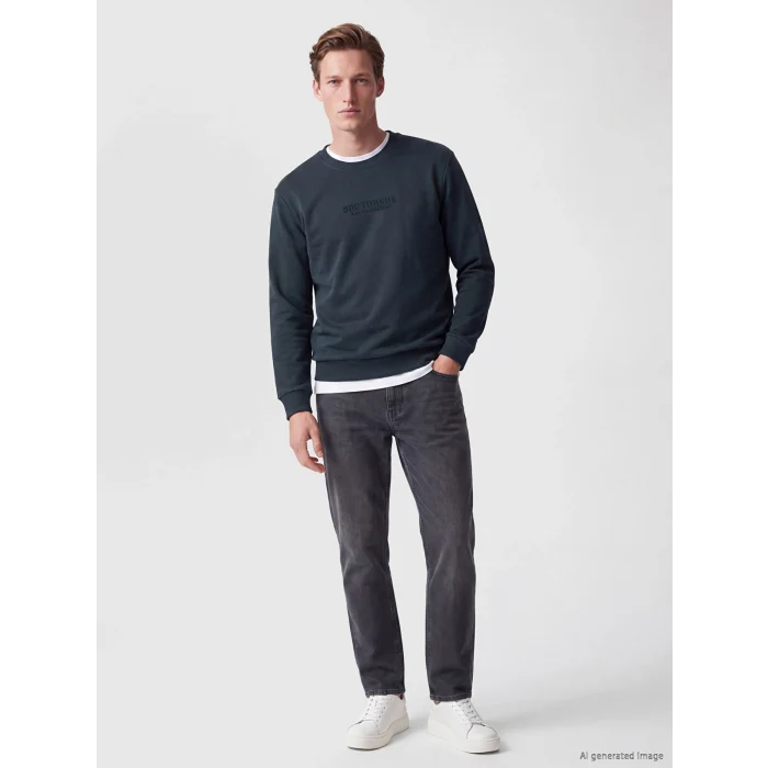 SOUTHBLUE Lacivert Bisiklet Yaka Nakışlı Erkek Kalın Sweatshirt