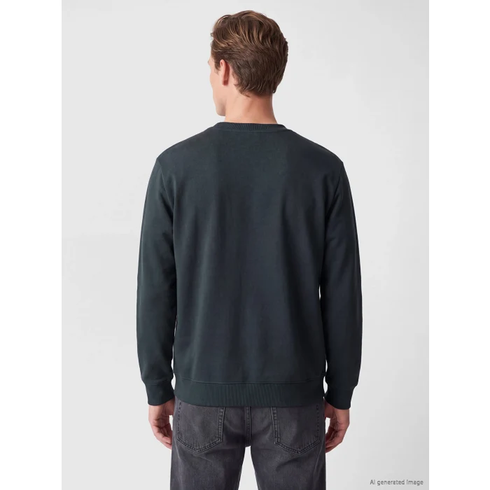 SOUTHBLUE Lacivert Bisiklet Yaka Nakışlı Erkek Kalın Sweatshirt
