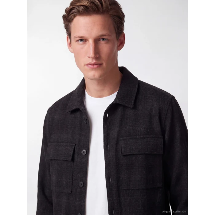 SOUTHBLUE Siyah Regular Fit Ekose Erkek Gömlek Ceket