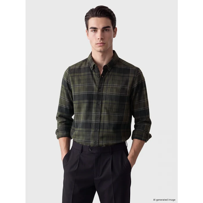 LCWAIKIKI Classic Haki Regular Fit Ekose Erkek Gömlek