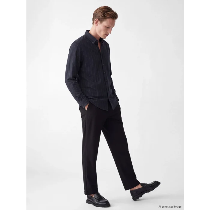 SOUTHBLUE Lacivert Slim Fit Çizgili Erkek Gömlek