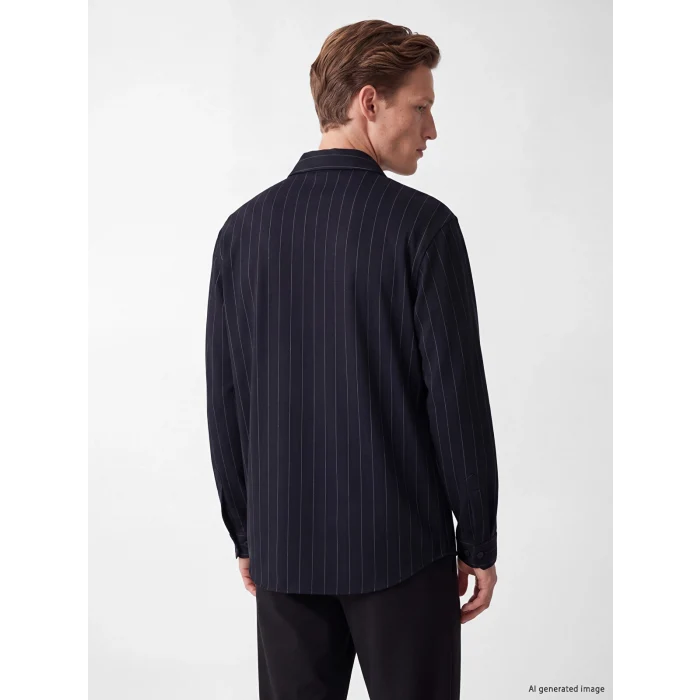 SOUTHBLUE Lacivert Slim Fit Çizgili Erkek Gömlek