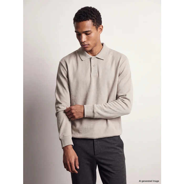 LCW Vision Bej Polo Yaka Erkek Sweatshirt