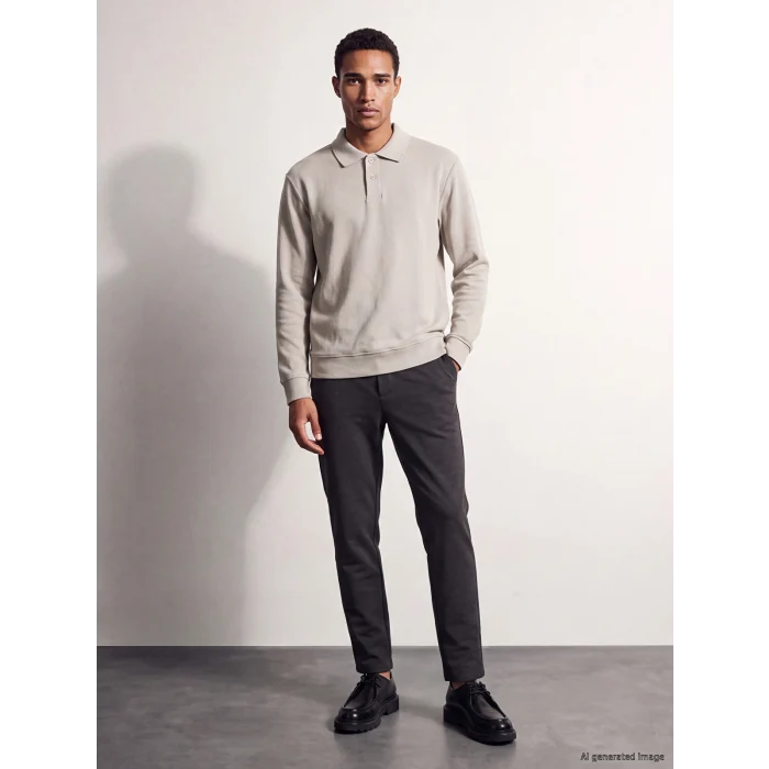 LCW Vision Bej Polo Yaka Erkek Sweatshirt