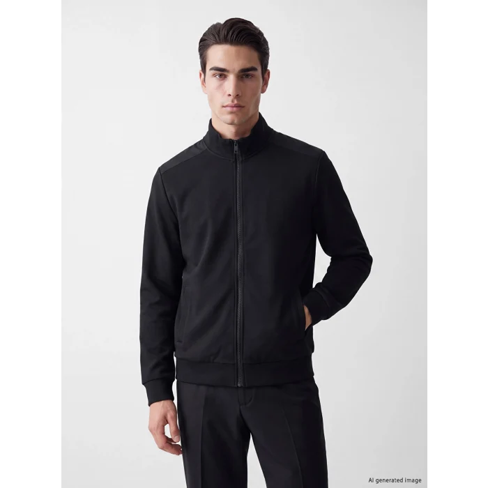 LCWAIKIKI Classic Siyah Dik Yaka Erkek Fermuarlı Sweatshirt