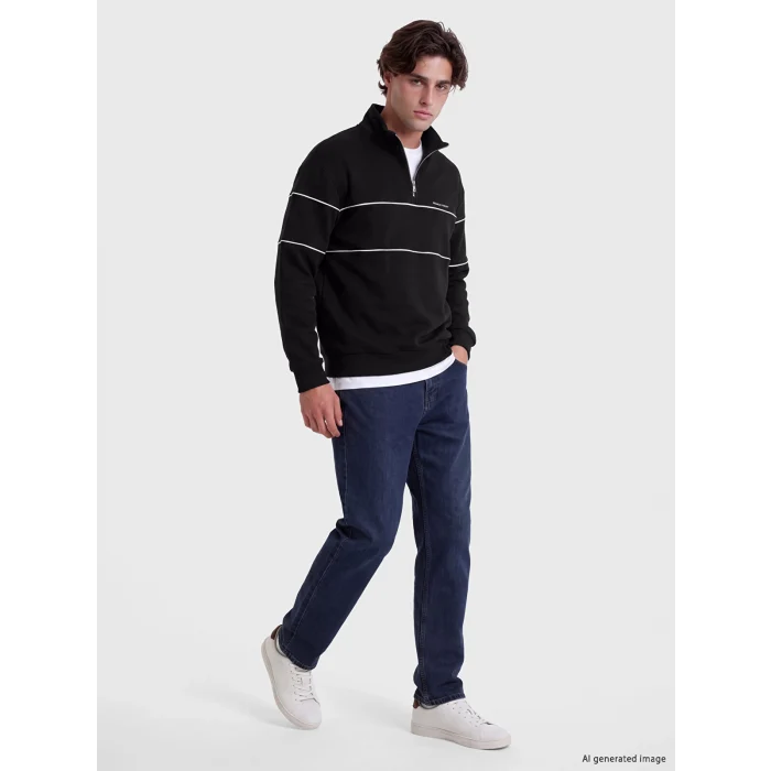 LCW Vision Siyah Dik Yaka Erkek Kalın Sweatshirt