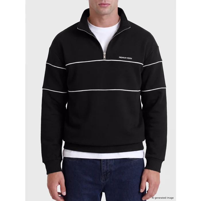 LCW Vision Siyah Dik Yaka Erkek Kalın Sweatshirt