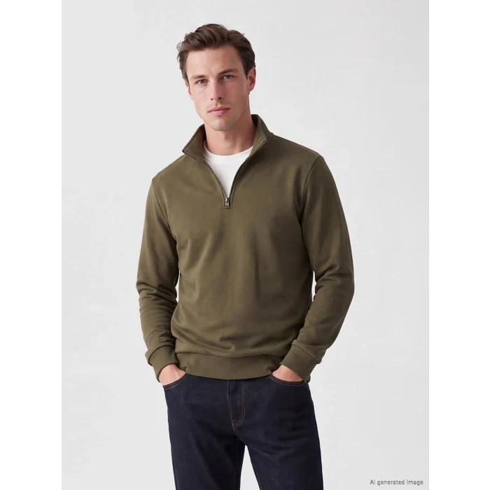 LCWAIKIKI Classic Haki Dik Yaka Erkek Kalın Sweatshirt