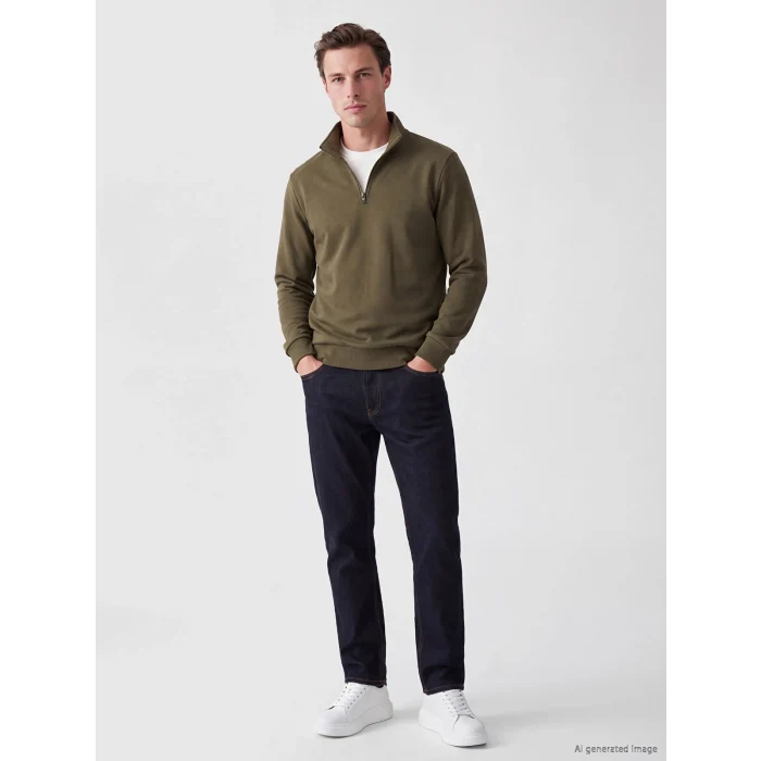 LCWAIKIKI Classic Haki Dik Yaka Erkek Kalın Sweatshirt