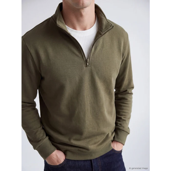 LCWAIKIKI Classic Haki Dik Yaka Erkek Kalın Sweatshirt