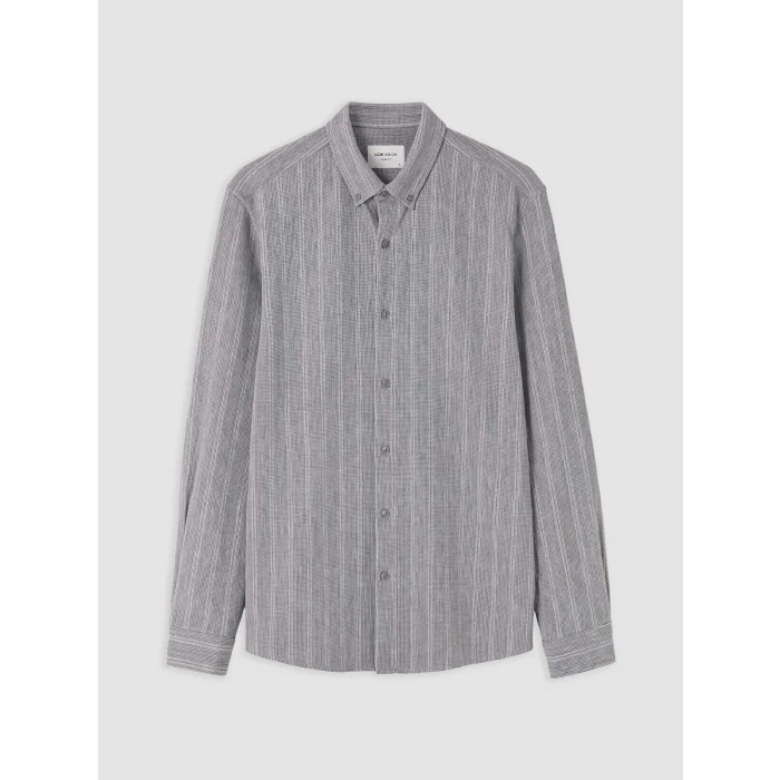 LCW Vision Gri Slim Fit Çizgili Erkek Gömlek