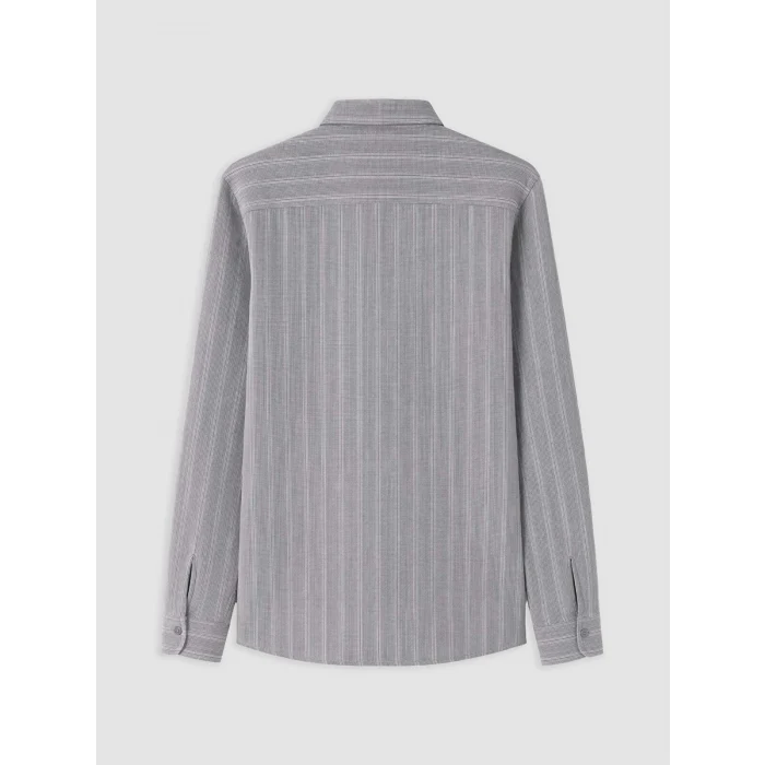 LCW Vision Gri Slim Fit Çizgili Erkek Gömlek