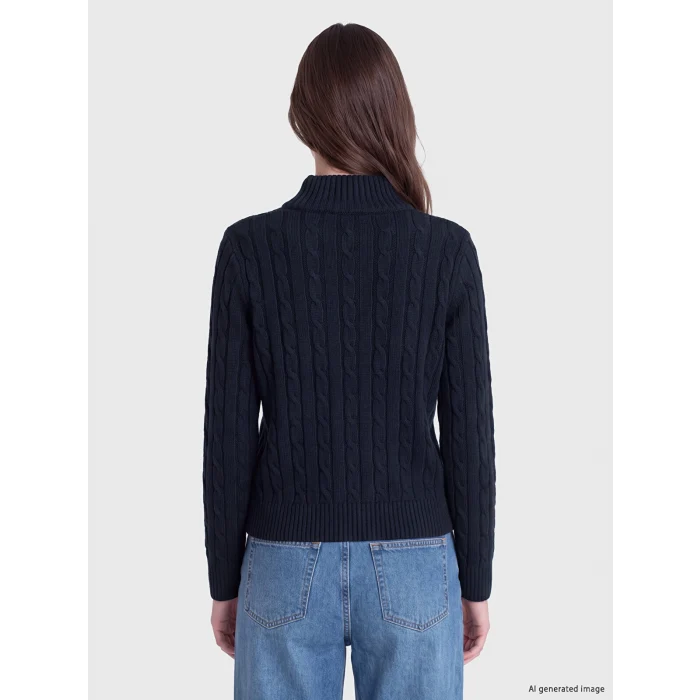 LCW Modest Lacivert Polo Yaka Desenli Kadın Triko Kazak