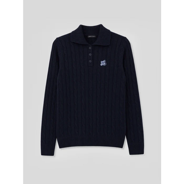 LCW Modest Lacivert Polo Yaka Desenli Kadın Triko Kazak