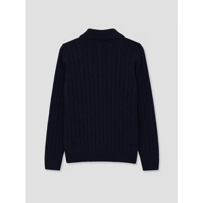 LCW Modest Lacivert Polo Yaka Desenli Kadın Triko Kazak