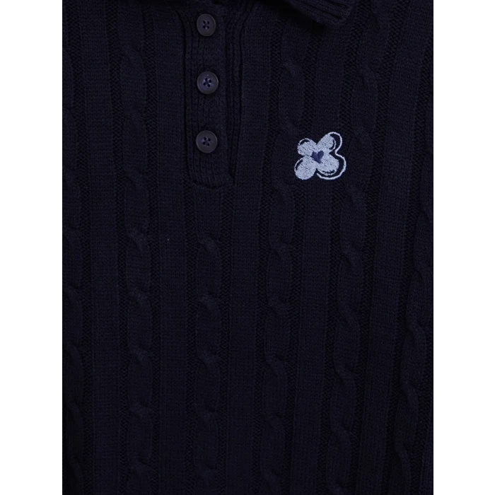 LCW Modest Lacivert Polo Yaka Desenli Kadın Triko Kazak