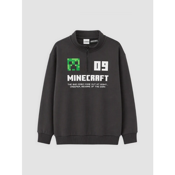 LCW Kids Antrasit Minecraft Baskılı Erkek Çocuk Kalın Sweatshirt